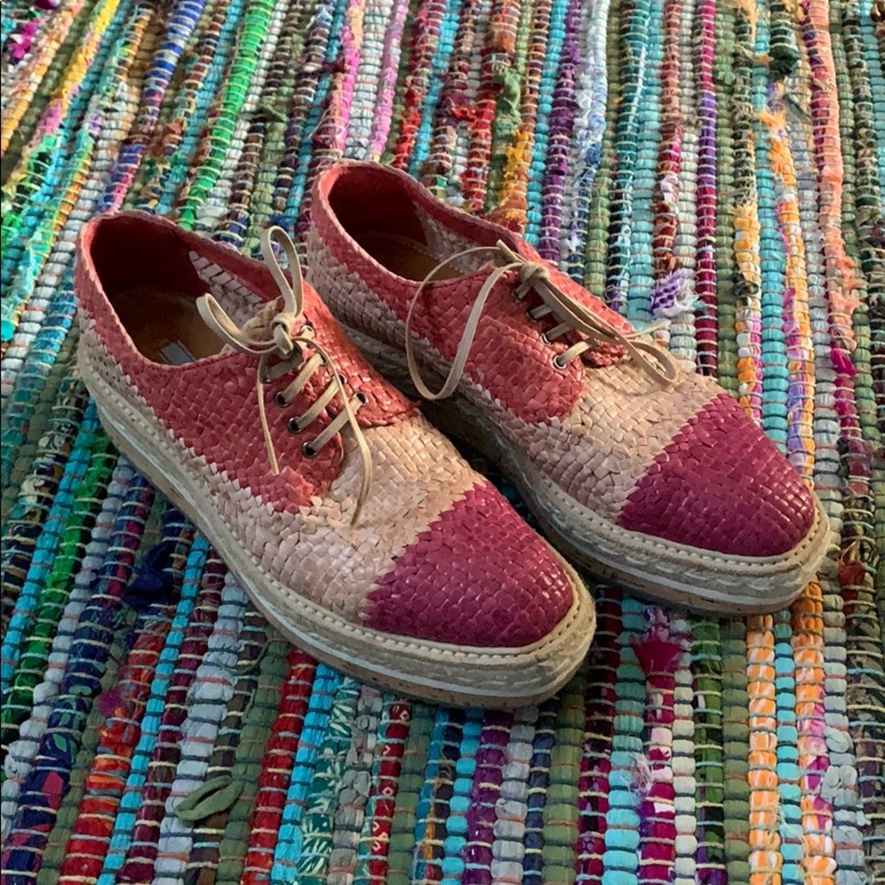 Prada🇮🇹 leather woven oxford espadrille platform